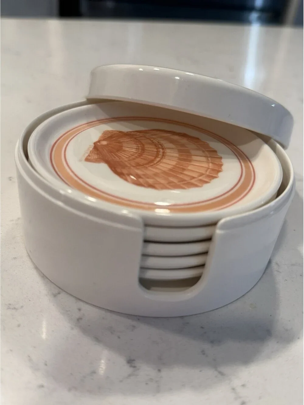 Roger Bucklin Vintage Coasters Set of 5 w/Holder Shell Melamine